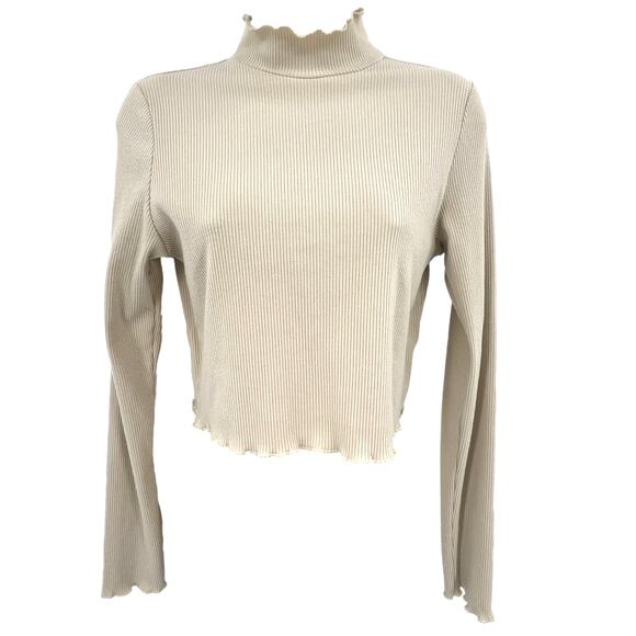 aerie Tops - Aerie Top Women's L Oatmeal Y2K Cottagecore Ribbed Mock‎ Neck Cropped Feminine